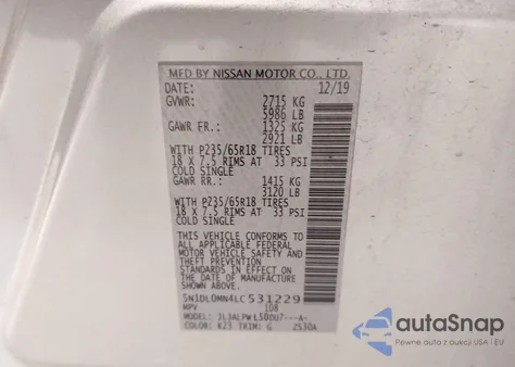 2020 Infiniti Qx60 Pure z USA, uszkodzony, nr VIN 5N1DL0MN4LC531229